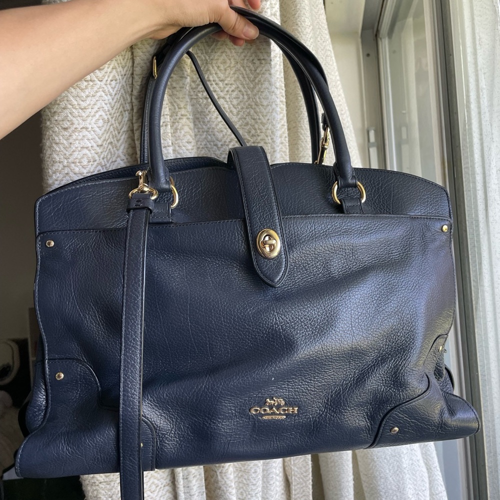 Coach Blue Leather Satchel with Gold Hardware